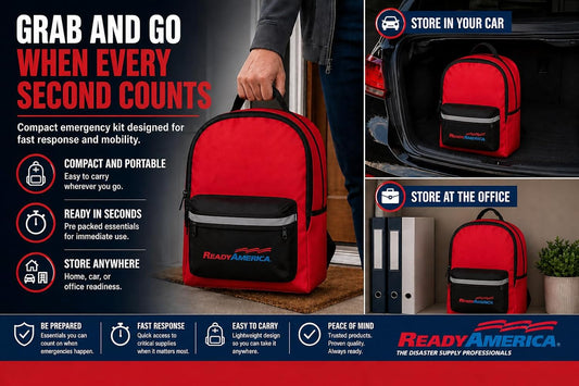 Ready America 70280 72 Hour Emergency Kit, 2-Person, 3-Day Backpack, Includes First Aid Kit, Survival Blanket, Portable Preparedness Go-Bag for Camping, Car, Earthquake, Travel, Hiking, and Hunting, Red