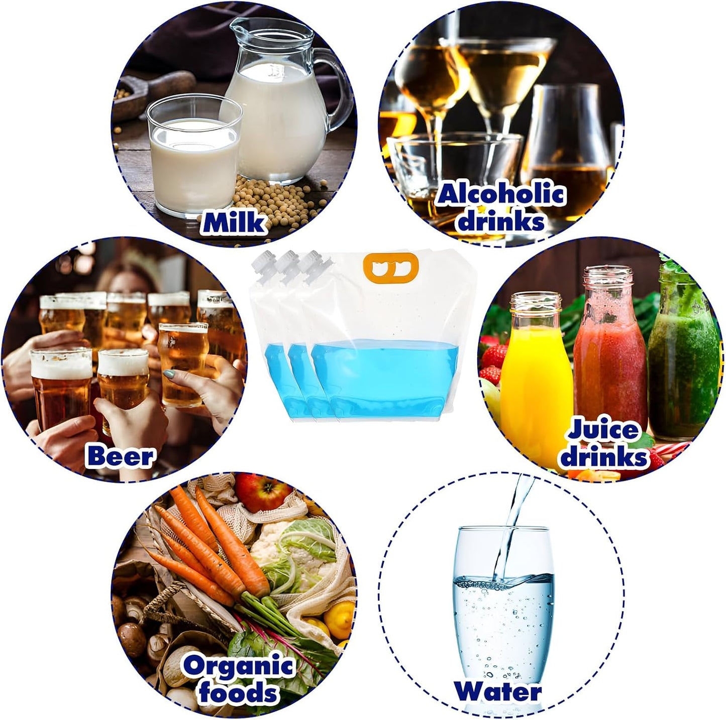 MAQUITA 20 Pcs 1.3 Gallon Foldable Water Emergency Container Bag 26 Gallon Freezable BPA Free Food Grade Clear Plastic Storage Foldable Bottle for Camping Riding