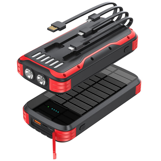 MINRISE Solar Power Bank 40000mAh, Portable Charger PD 20W Fast Charging Solar Charger Power Bank Built in 4 Cables and USB-C in/Output, Camping Essentials External Battery Pack with Flashlights