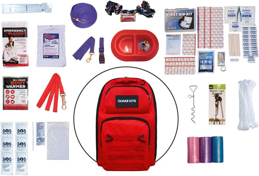 Deluxe Dog Survival Kit - 72 Hour Pet Emergency Go Bag with Food, Water, First Aid, Reflective Leash, Collar, Blanket, Toy, Waste Bags and Portable Backpack for Disaster Preparedness