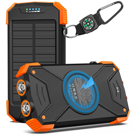 BLAVOR Solar Power Bank 10,000mAh, Portable Wireless Charger, 20W Fast Charging External Battery Pack with USB C for Cell Phones, Solar Panel Charging with Dual Flashlight for Camping