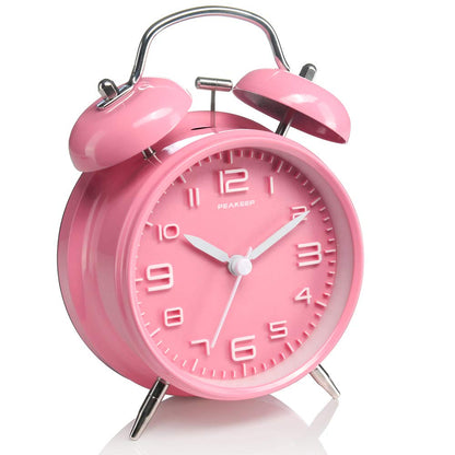 Peakeep 4 Inches Twin Bell Loud Alarm Clock for Heavy Sleepers, Backlight, Battery Operated Old Fashioned Alarm Clock for Bedrooms (3D-Dial, Black)