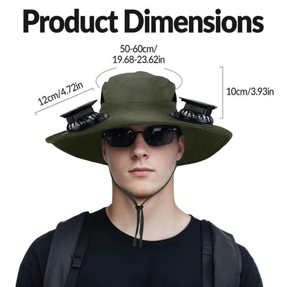 Solar Powered Fan Hat for Men Women Wide Brim Hat with 2 Fans UPF 50+ Outdoor Fishing Beach Sun Hat