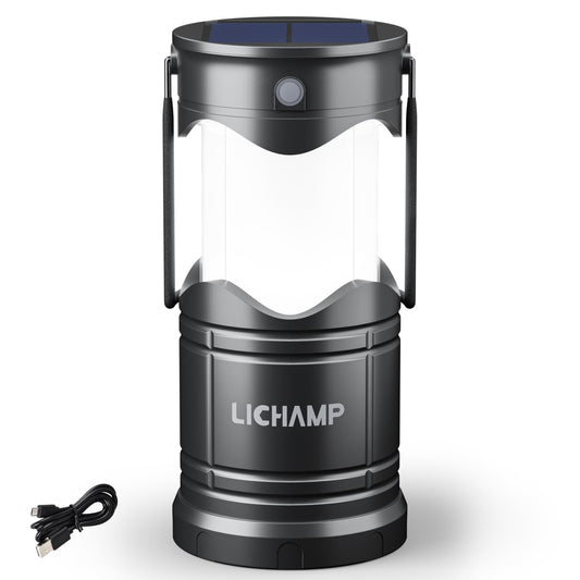 Lichamp 4-Pack Solar Camping Lantern, USB Rechargeable LED Lanterns Battery Powered Pop Up Flashlight Lamps with Three Modes Power for Power Outages Hurricane Supplies Emergency Indoor & Outdoor