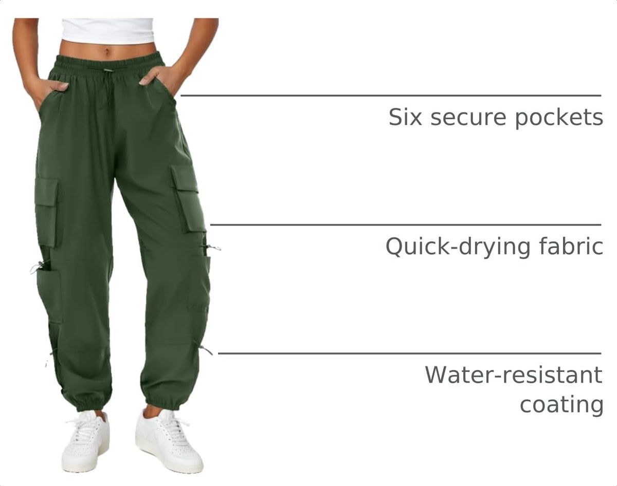 COPYLEAF Parachute Cargo Pants Women with 6 Pockets Quick Dry Hiking Pants