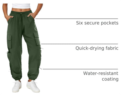 COPYLEAF Parachute Cargo Pants Women with 6 Pockets Quick Dry Hiking Pants