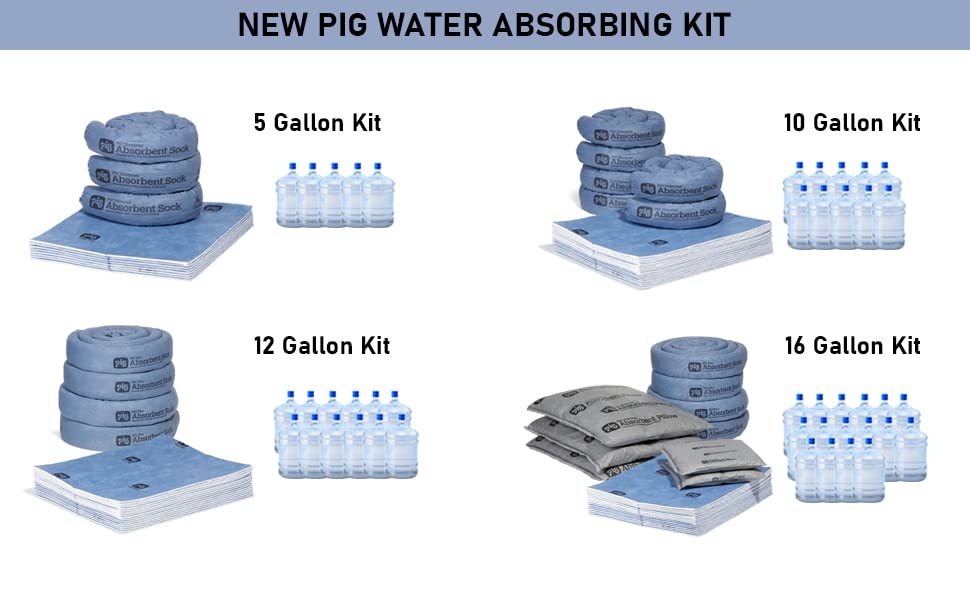 PIG Water Absorbing Kit - 10-Gallon Absorbency per kit - Blue - PM50491