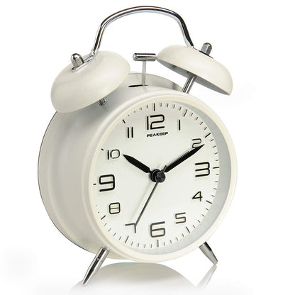 Peakeep 4 Inches Twin Bell Loud Alarm Clock for Heavy Sleepers, Backlight, Battery Operated Old Fashioned Alarm Clock for Bedrooms (3D-Dial, Black)