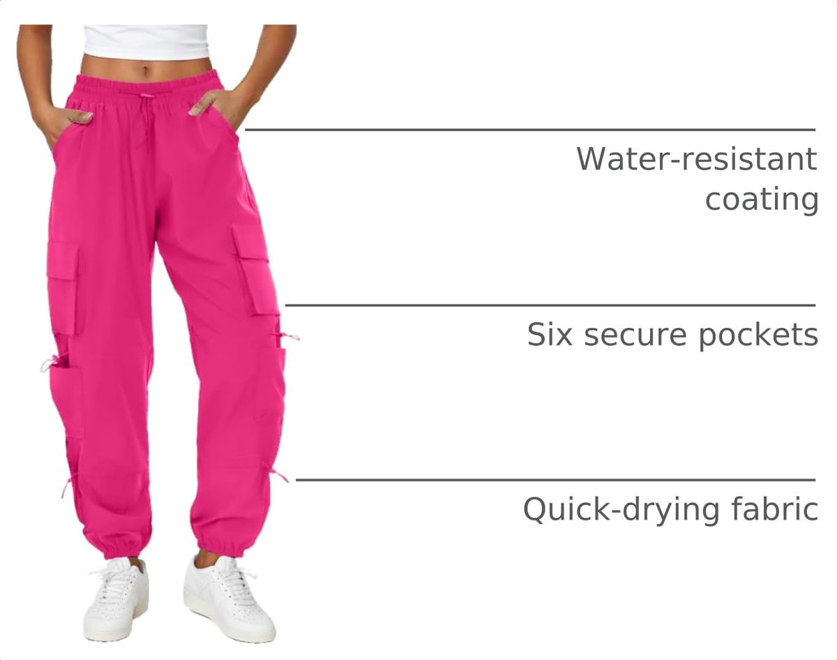 COPYLEAF Parachute Cargo Pants Women with 6 Pockets Quick Dry Hiking Pants