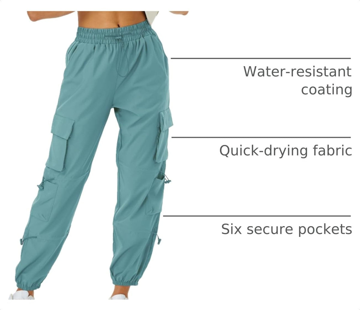 COPYLEAF Parachute Cargo Pants Women with 6 Pockets Quick Dry Hiking Pants