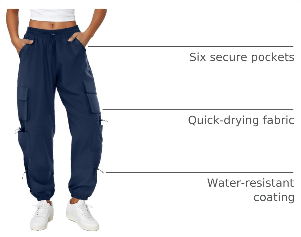 COPYLEAF Parachute Cargo Pants Women with 6 Pockets Quick Dry Hiking Pants