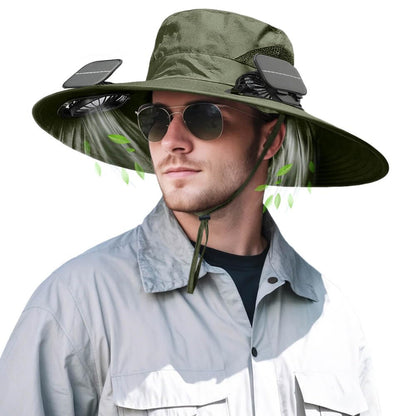 Solar Powered Fan Hat for Men Women Wide Brim Hat with 2 Fans UPF 50+ Outdoor Fishing Beach Sun Hat