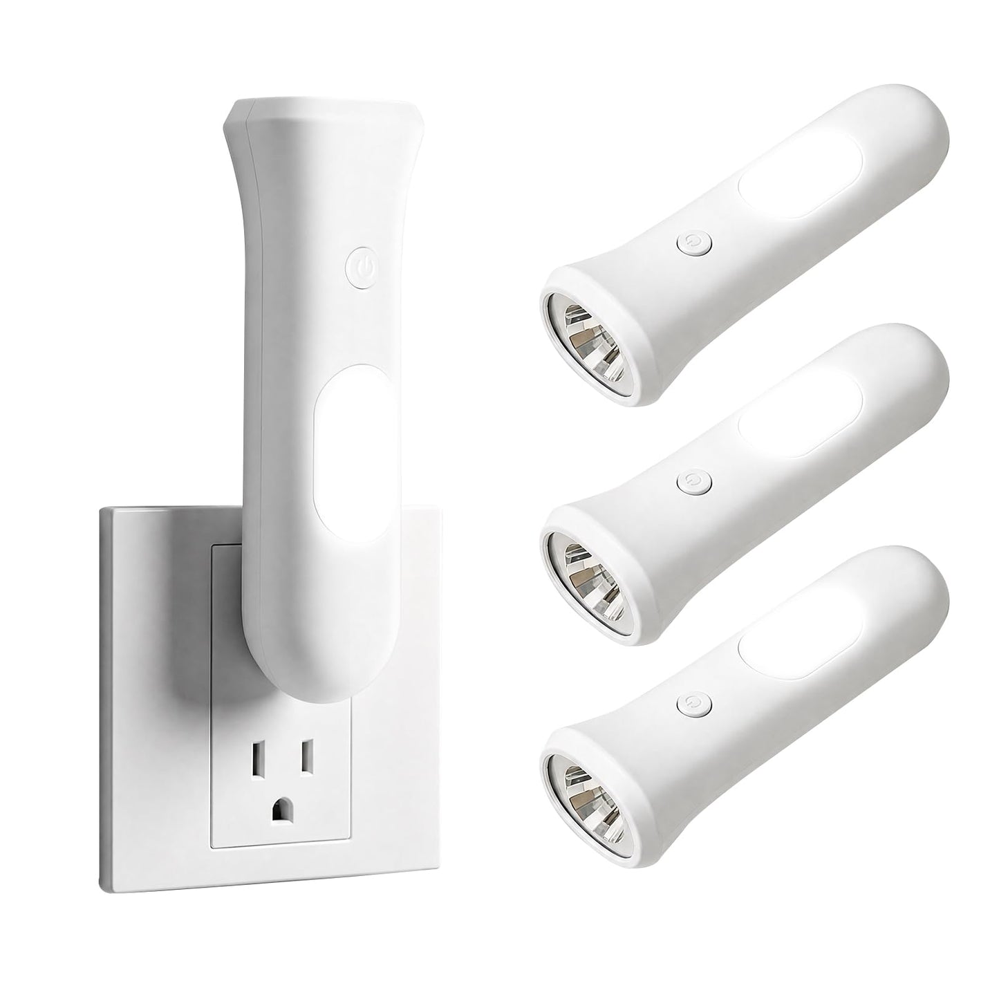 ROSSEX 4 in 1 Emergency Lights for Home Power Failure, 3 Pcs Rechargeable LED Flashlight Plug in Wall, Automatic Turn-On Power Outage Night Light Flashlight for Hurricane Preparedness Items