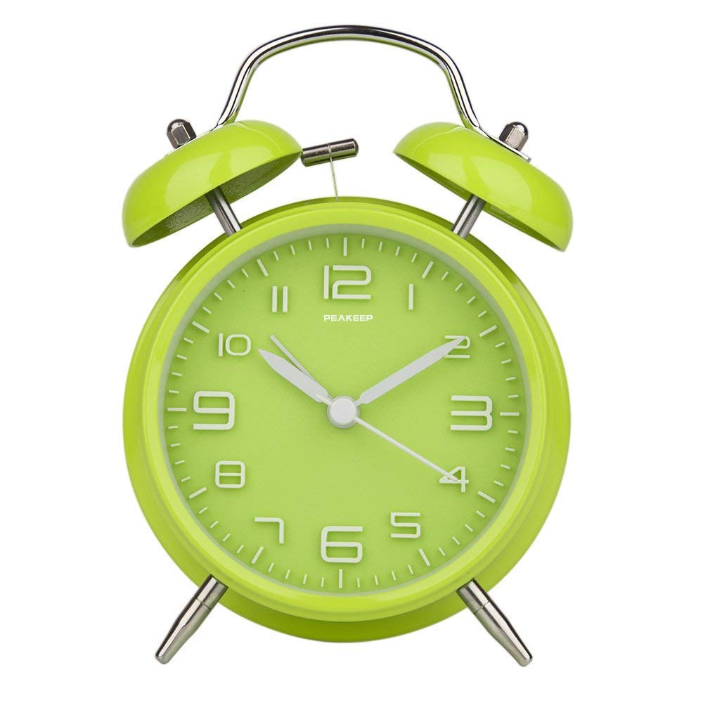 Peakeep 4 Inches Twin Bell Loud Alarm Clock for Heavy Sleepers, Backlight, Battery Operated Old Fashioned Alarm Clock for Bedrooms (3D-Dial, Black)