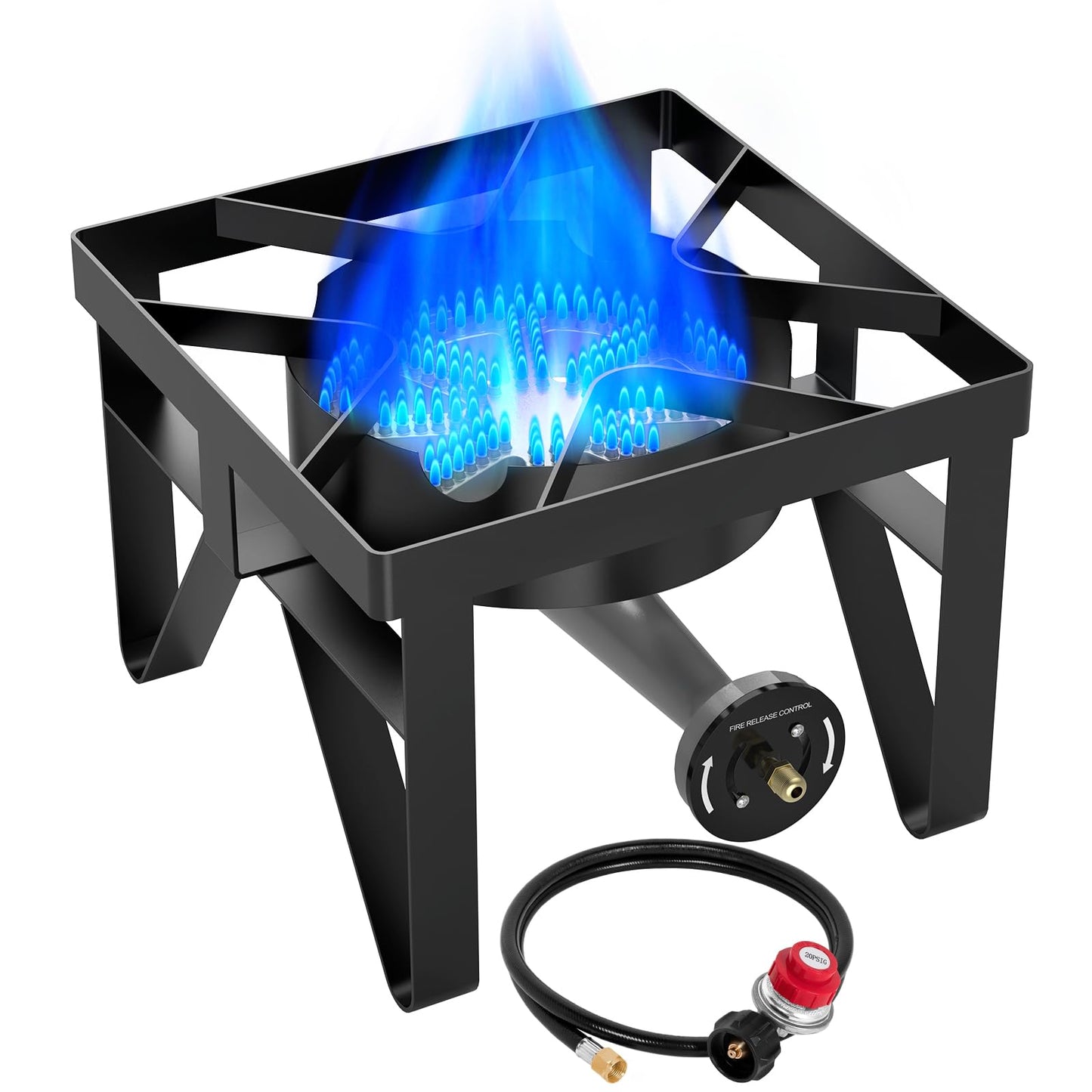 Bestfire 3 Burners Camping Stove for Cooking Outdoor, 225,000 BTU Propane Burners with Ignition wire&Removable Legs, Temperature Control Knobs and 20 PSIG High Pressure Regulator for BBQ