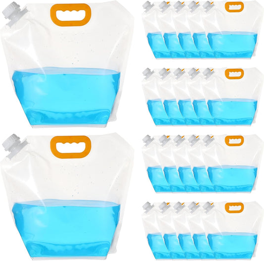 MAQUITA 20 Pcs 1.3 Gallon Foldable Water Emergency Container Bag 26 Gallon Freezable BPA Free Food Grade Clear Plastic Storage Foldable Bottle for Camping Riding