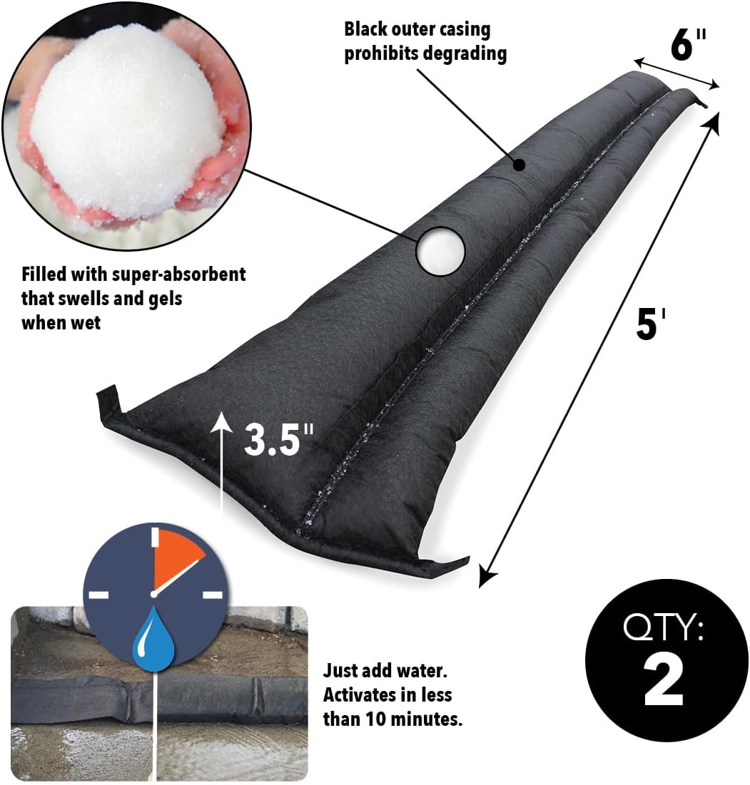Quick Dam Water Activated 5ft Flood Barrier, Pack of 2
