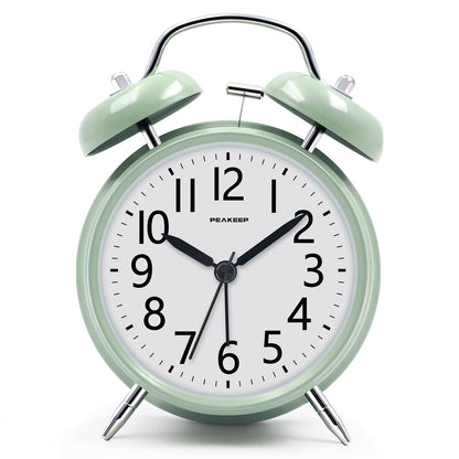 Peakeep 4 Inches Twin Bell Loud Alarm Clock for Heavy Sleepers, Backlight, Battery Operated Old Fashioned Alarm Clock for Bedrooms (3D-Dial, Black)