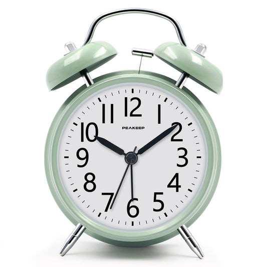 Peakeep 4 Inches Twin Bell Loud Alarm Clock for Heavy Sleepers, Backlight, Battery Operated Old Fashioned Alarm Clock for Bedrooms (3D-Dial, Black)