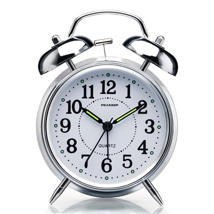Peakeep 4 Inches Twin Bell Loud Alarm Clock for Heavy Sleepers, Backlight, Battery Operated Old Fashioned Alarm Clock for Bedrooms (3D-Dial, Black)