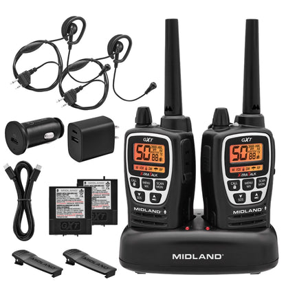 Midland GXT1000X3VP4 GMRS Two-Way Radio (50-Channel, Long Range, 142 Privacy Codes, SOS, NOAA, Rechargeable Nickle Battery, Black/Silver, 3-Pack)