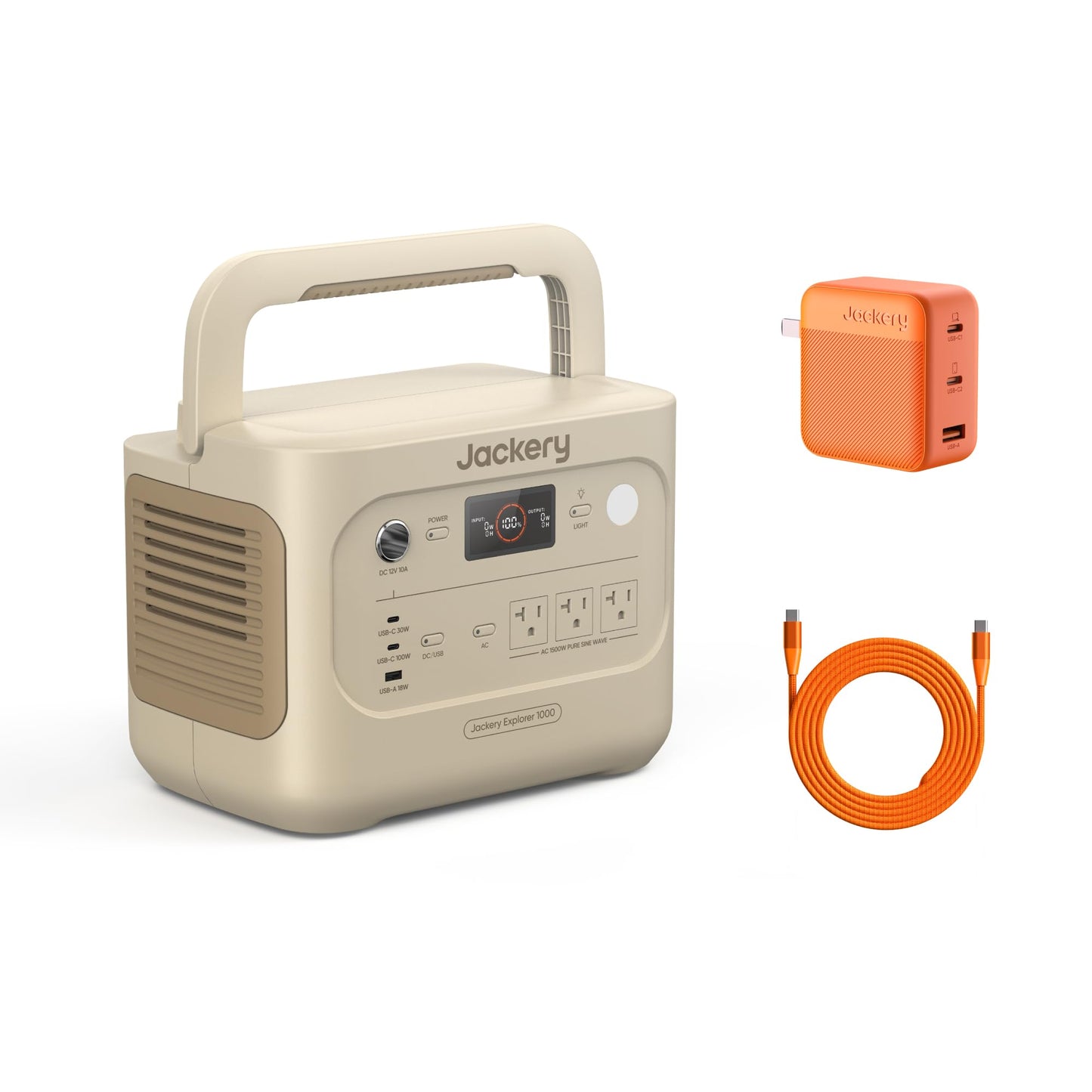 Jackery Explorer 1000 v2 Portable Power Station,1070Wh LiFePO4 Battery,1500W AC/100W USB-C Output, 1 Hr Fast Charge, Solar Generator for Camping,Emergency, RV, Off-Grid Living(Dune White)