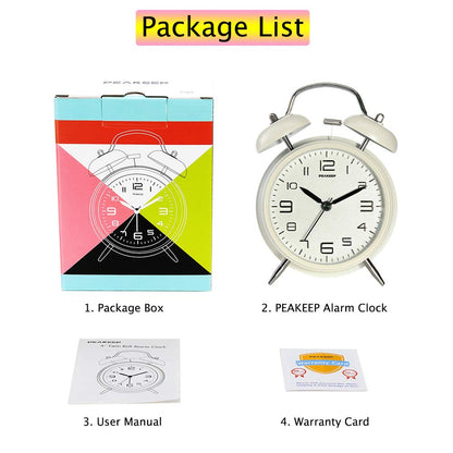 Peakeep 4 Inches Twin Bell Loud Alarm Clock for Heavy Sleepers, Backlight, Battery Operated Old Fashioned Alarm Clock for Bedrooms (3D-Dial, Black)