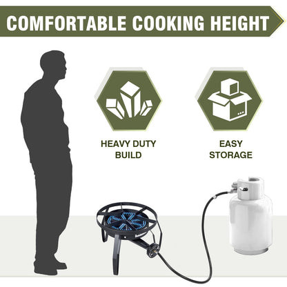 Bestfire 3 Burners Camping Stove for Cooking Outdoor, 225,000 BTU Propane Burners with Ignition wire&Removable Legs, Temperature Control Knobs and 20 PSIG High Pressure Regulator for BBQ