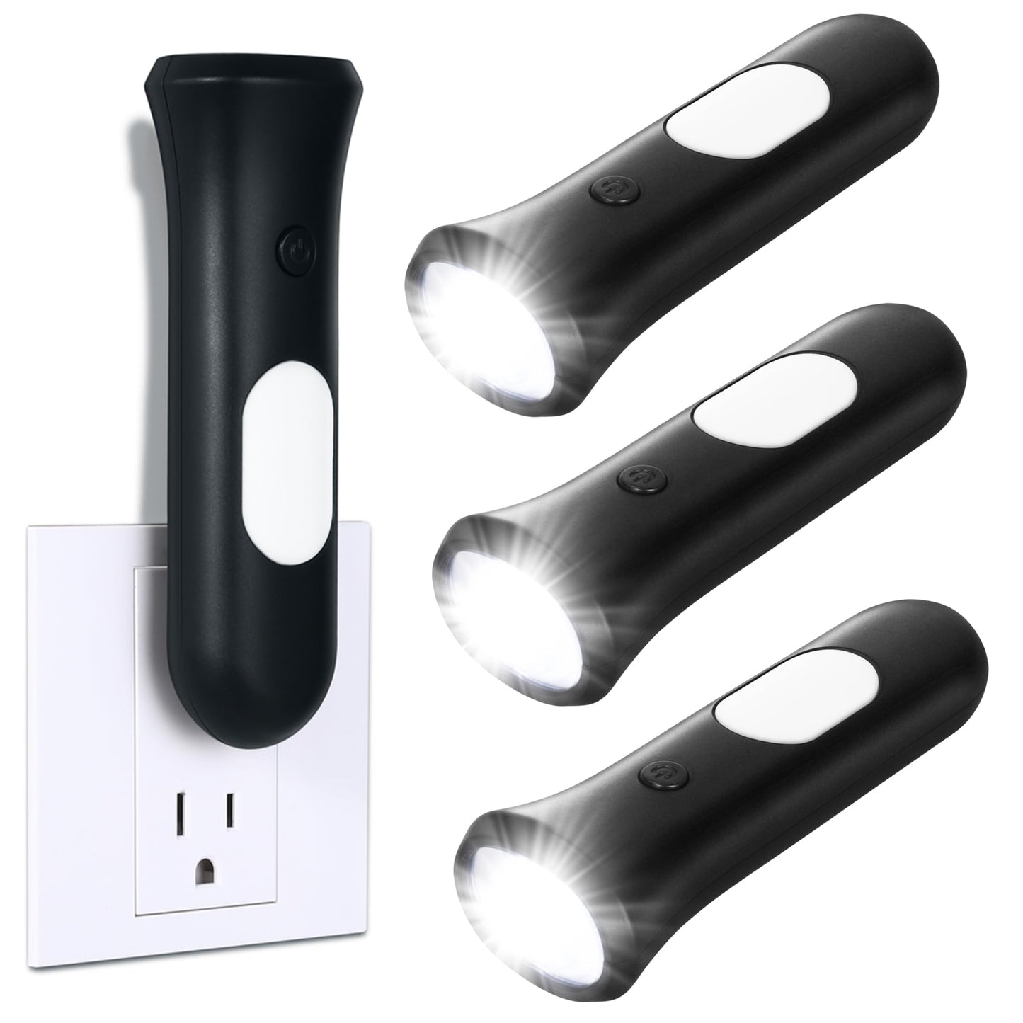 ROSSEX 4 in 1 Emergency Lights for Home Power Failure, 3 Pcs Rechargeable LED Flashlight Plug in Wall, Automatic Turn-On Power Outage Night Light Flashlight for Hurricane Preparedness Items