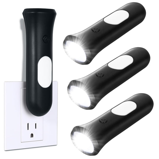 ROSSEX 4 in 1 Emergency Lights for Home Power Failure, 3 Pcs Rechargeable LED Flashlight Plug in Wall, Automatic Turn-On Power Outage Night Light Flashlight for Hurricane Preparedness Items