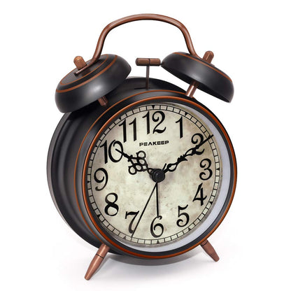 Peakeep 4 Inches Twin Bell Loud Alarm Clock for Heavy Sleepers, Backlight, Battery Operated Old Fashioned Alarm Clock for Bedrooms (3D-Dial, Black)