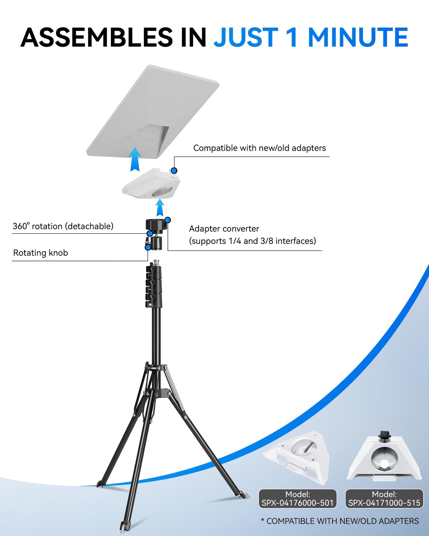 Starlink Mini Tripod Mount Kits, WindPro Wind-Resistant Design, Adjustable Height and Angle Tripod Mounting Kit with Starlink Mini Satellite for Camping and RV Travel
