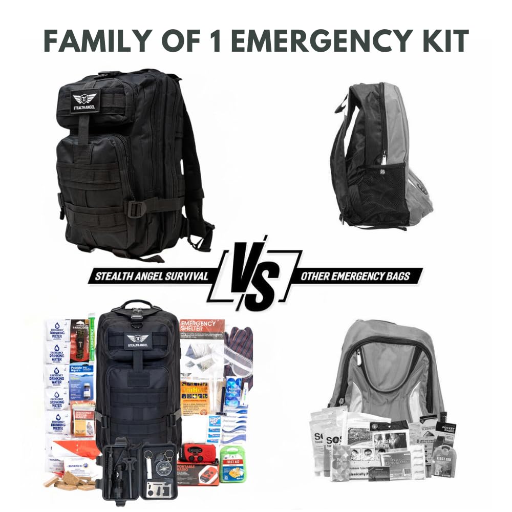 Stealth Angel Survival - 72 Hour Family Emergency Kit - 1-5 Person Survival Bag for Earthquakes, Hurricanes, and Other Natural Disasters
