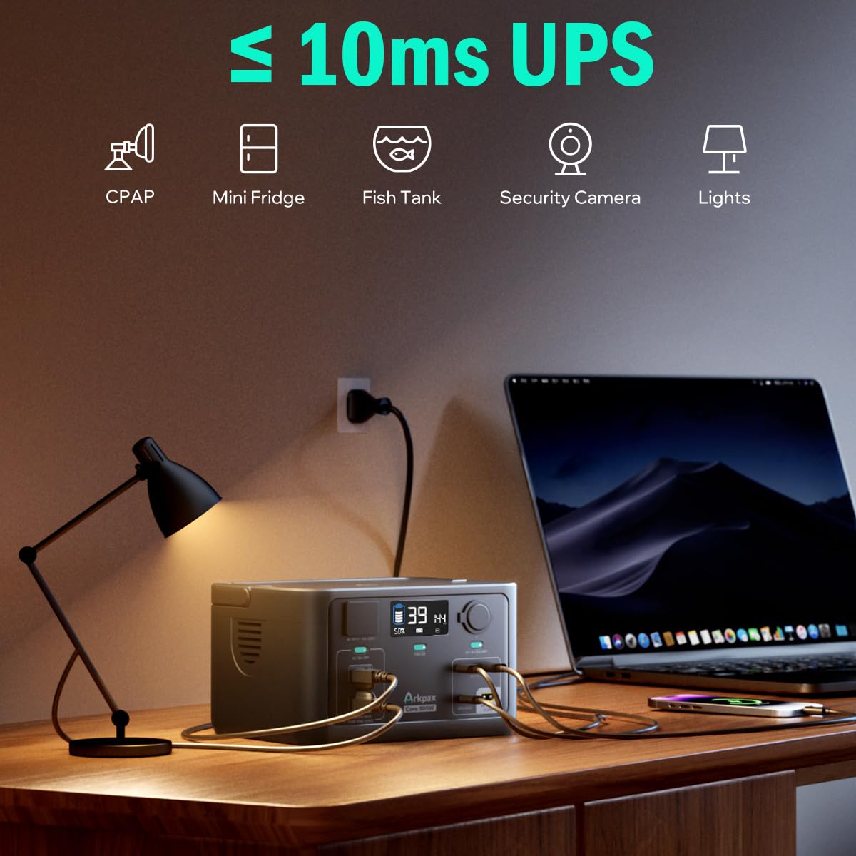 Portable Power Station 300W, 600W Peak Backup LiFePO4 Battery 192Wh Solar Generator with 120V Pure Sine Wave AC Outlet for Camping Emergency Travel Outdoor Home Blackout