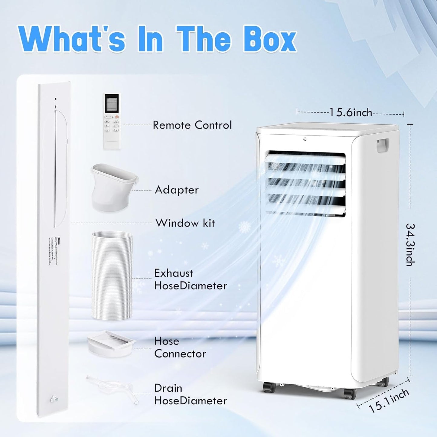 Portable Air Conditioner, 3-in-1 8500 BTU AC Unit with Fan & Dehumidifier – Quiet Cooling for Bedroom, Home Office up to 450 sq.ft, Includes Complete Window Mount Kit
