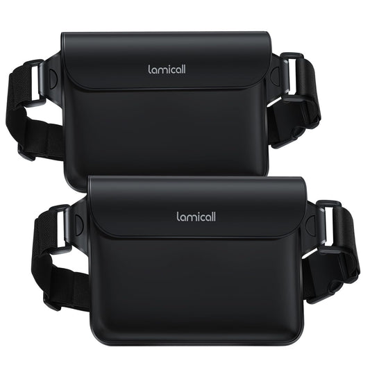 Lamicall Waterproof Fanny Pack Pouch - Large 8.7” Capacity fits iPad Mini & iPhone 17 16 15 Pro Max with Case - IPX8 Submersible Dry Bag for Cruise Essentials, Snorkeling, Kayaking, Black 2-Pack