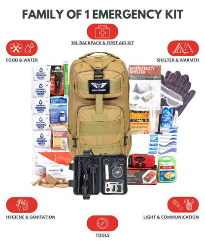 Stealth Angel Survival - 72 Hour Family Emergency Kit - 1-5 Person Survival Bag for Earthquakes, Hurricanes, and Other Natural Disasters