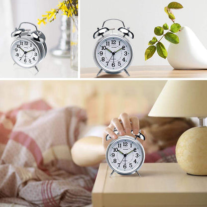 Peakeep 4 Inches Twin Bell Loud Alarm Clock for Heavy Sleepers, Backlight, Battery Operated Old Fashioned Alarm Clock for Bedrooms (3D-Dial, Black)