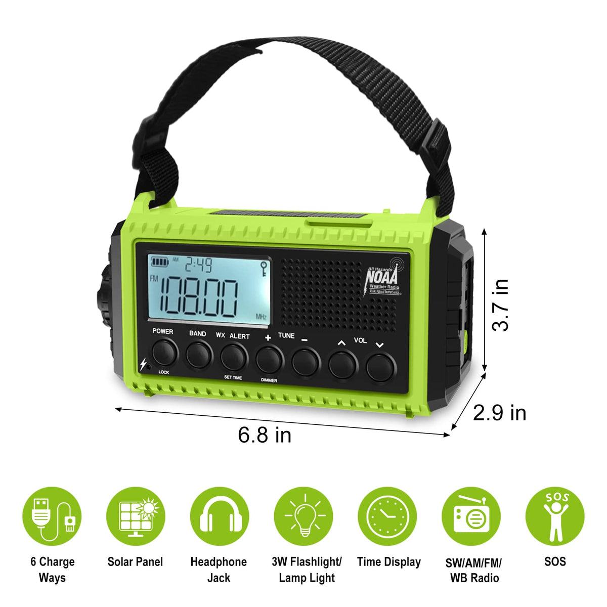 Raynic Emergency Radio, 5000mAh, Solar Hand-Crank AM/FM/SW/NOAA, Charger & Flashlight