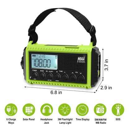 Raynic Emergency Radio, 5000mAh, Solar Hand-Crank AM/FM/SW/NOAA, Charger & Flashlight