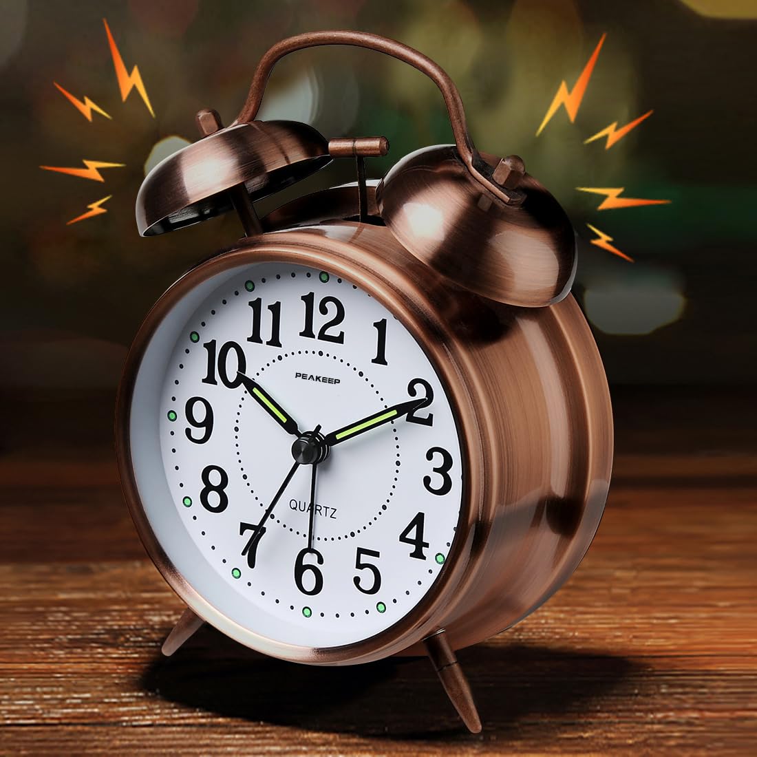 Peakeep 4 Inches Twin Bell Loud Alarm Clock for Heavy Sleepers, Backlight, Battery Operated Old Fashioned Alarm Clock for Bedrooms (3D-Dial, Black)