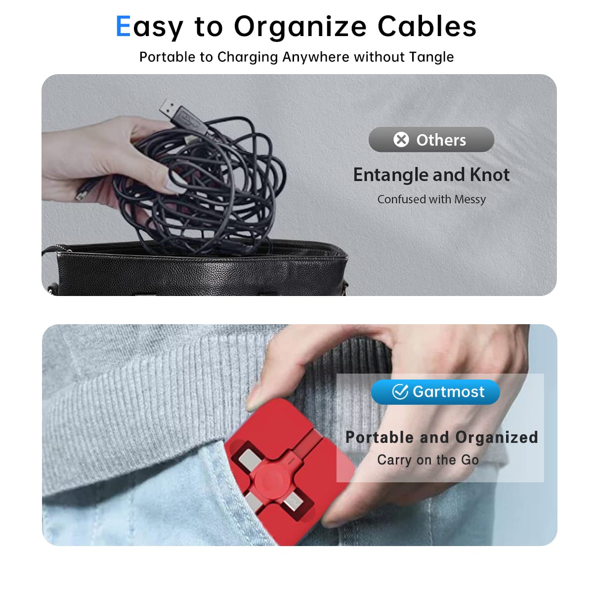 Gartmost 4 Pcs 3 in 1 Retractable Multi Fast Chargers Cable Bulk (3.28FT) with USB C/Micro USB/L and Phone Stand, Compatible with iPhone 17/16/15/14/13/12/11/10/9/8/Android/Tablet