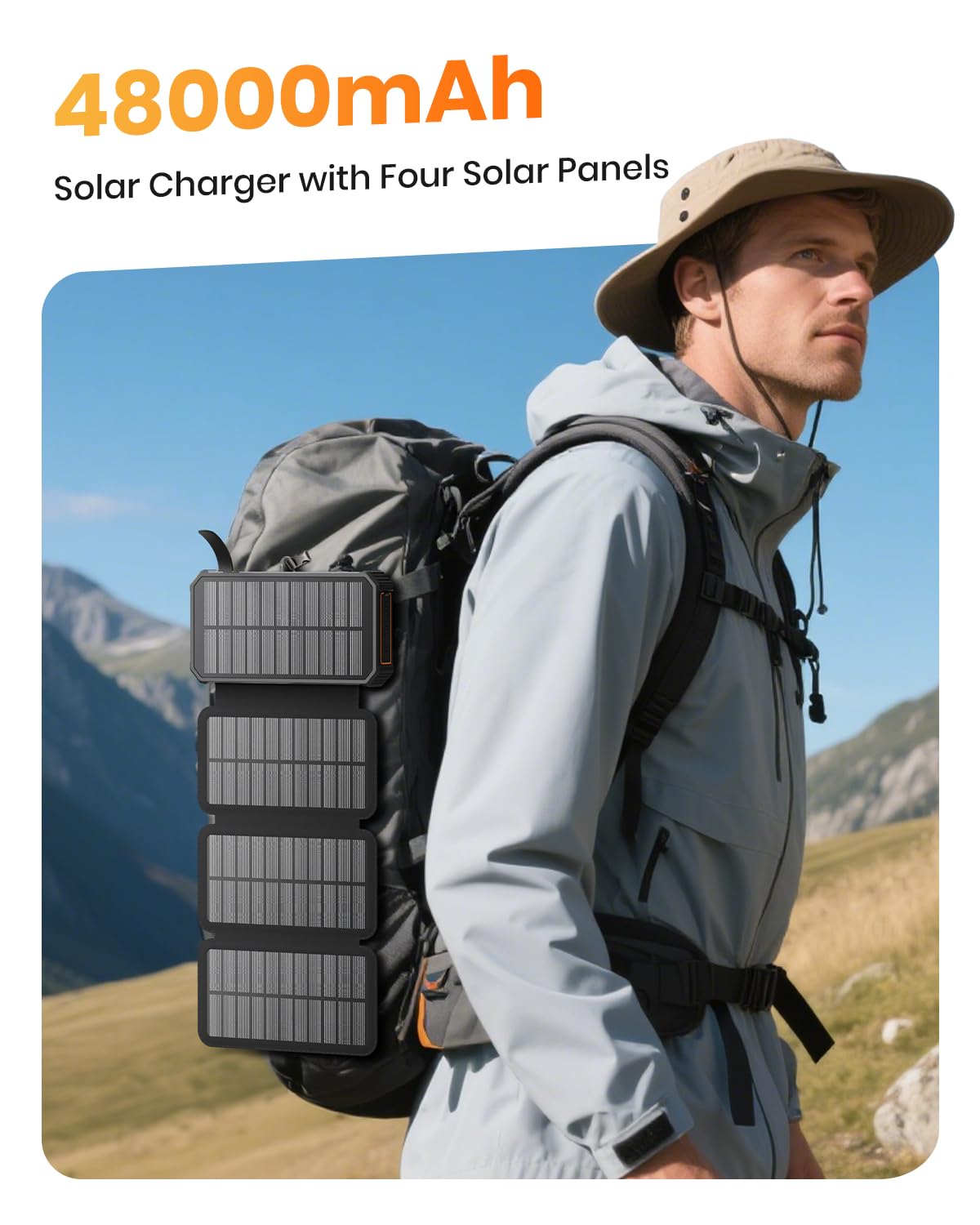 SOARAISE Solar Charger Power Bank - 48000mAh Wireless Portable Charger Built-in 4 Cables and 4 Solar Panels, PD QC 3.0 Fast Charging USB C Battery Pack with Flashlight for Camping Travel