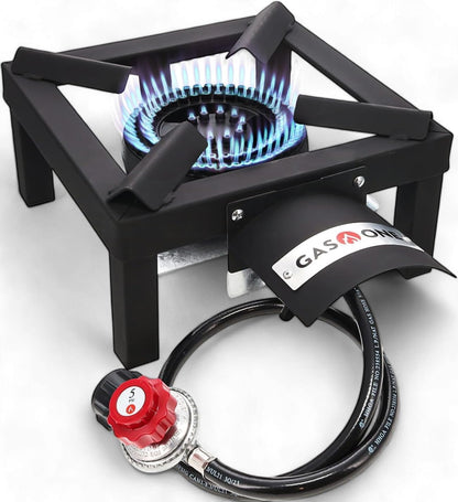 GasOne High-Pressure Propane Burner with Heat Shield & Guard for Outdoor Cooking