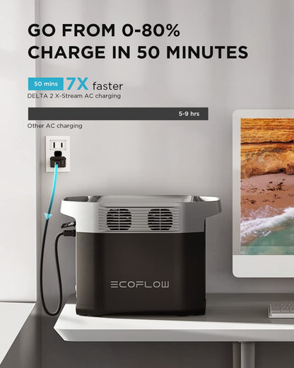 EF ECOFLOW Solar Generator Delta 2 with 220W Solar Panel, 1024Wh LFP(LiFePO4) Battery, 1800W AC/100W USB-C Output, Fast Charging Portable Power Station for Home Backup Power, Camping & RVs