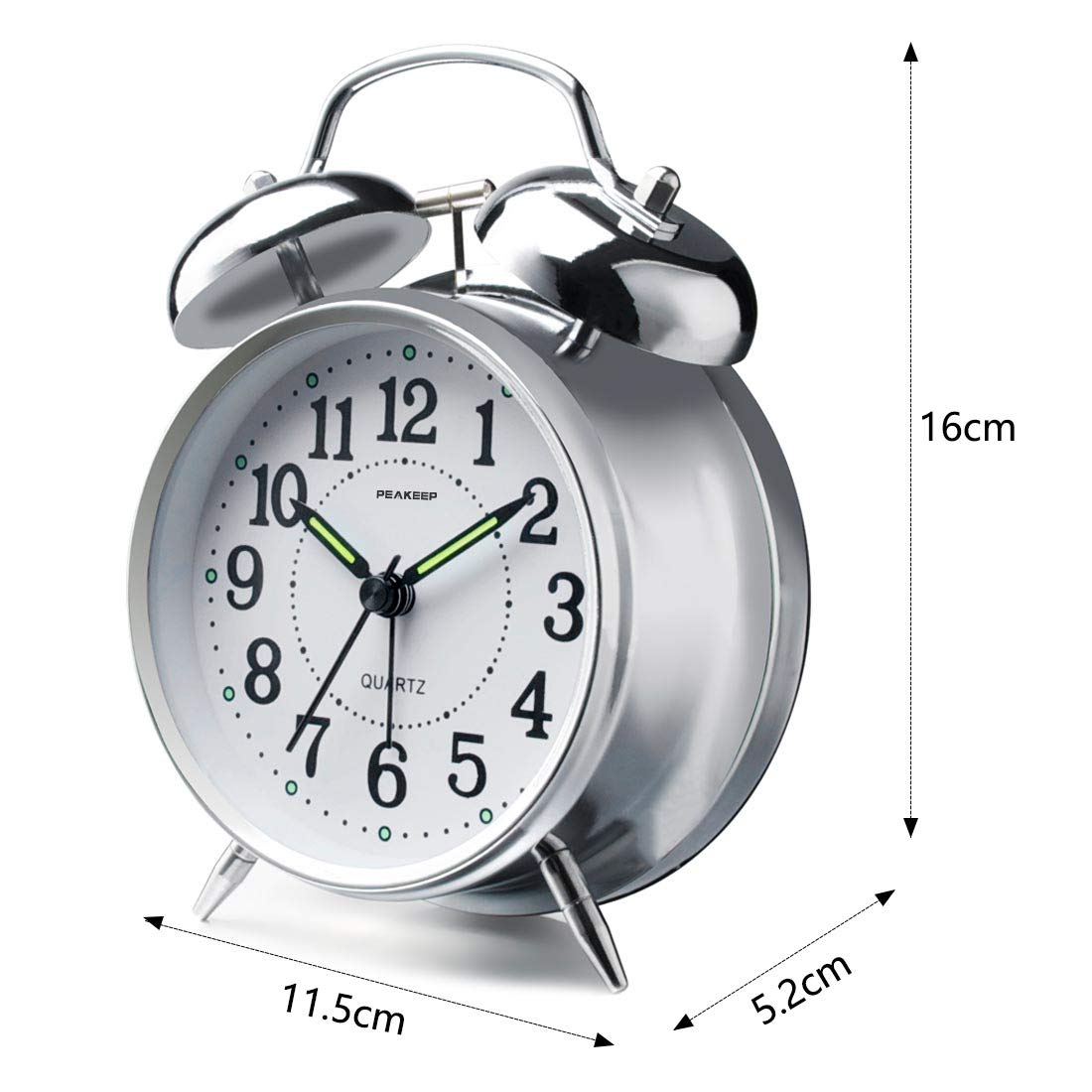 Peakeep 4 Inches Twin Bell Loud Alarm Clock for Heavy Sleepers, Backlight, Battery Operated Old Fashioned Alarm Clock for Bedrooms (3D-Dial, Black)