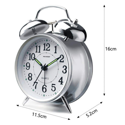 Peakeep 4 Inches Twin Bell Loud Alarm Clock for Heavy Sleepers, Backlight, Battery Operated Old Fashioned Alarm Clock for Bedrooms (3D-Dial, Black)