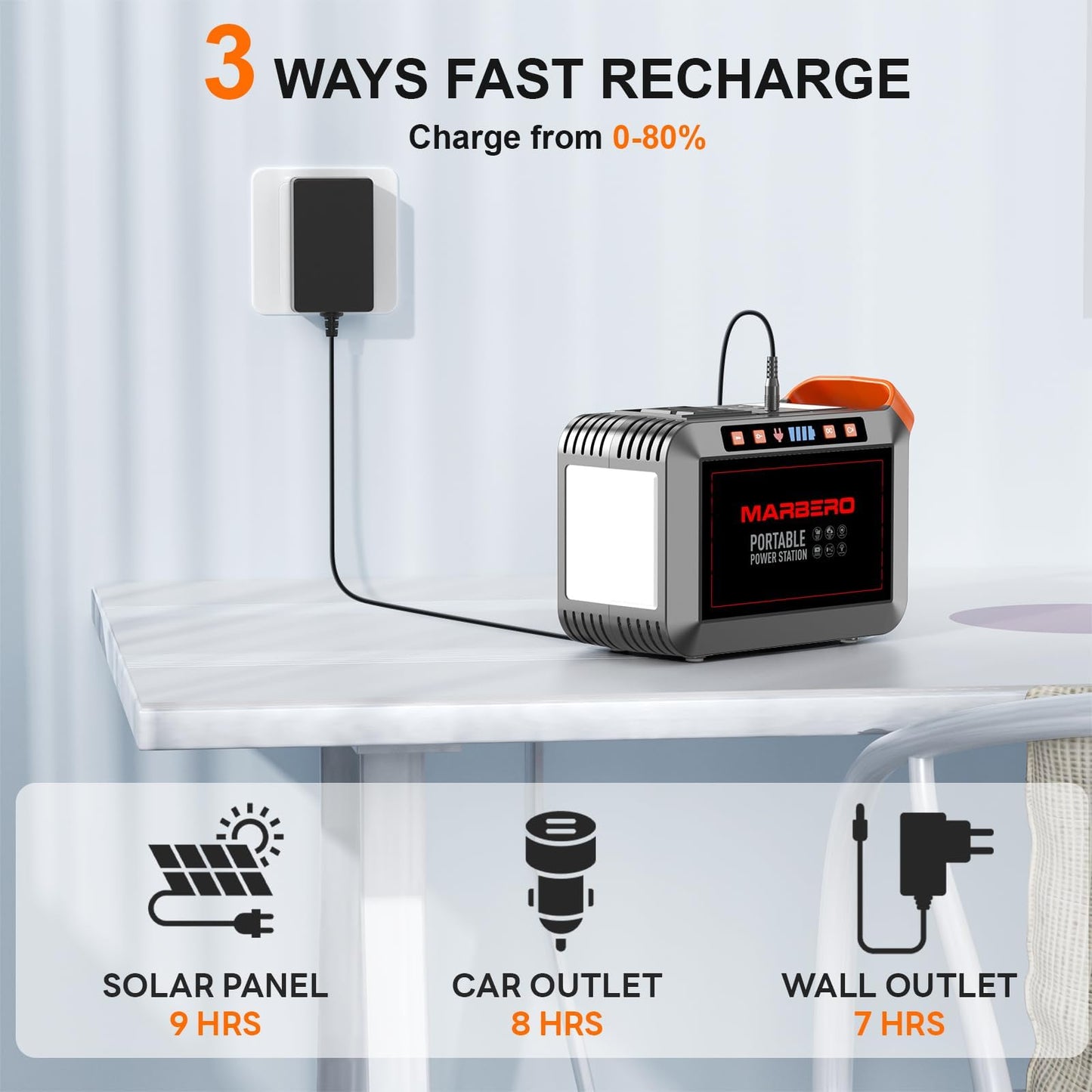 MARBERO Portable Power Station 88Wh Camping Lithium Battery Solar Generator Fast Charging with AC Outlet 120W Peak Power Bank(Solar Panel Optional) for Home Backup Outdoor Emergency RV Van Hunting