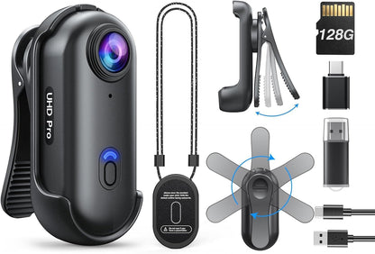 BOBLOV W4 4K Mini Body Camera,128G Wearable Camera with 360°Rotatable Clip & Magnetic Clip, Thumb Size, 96 Minutes for Recording, Easy to Use for Lecture, Traveling, Pet Walking and Outdoors