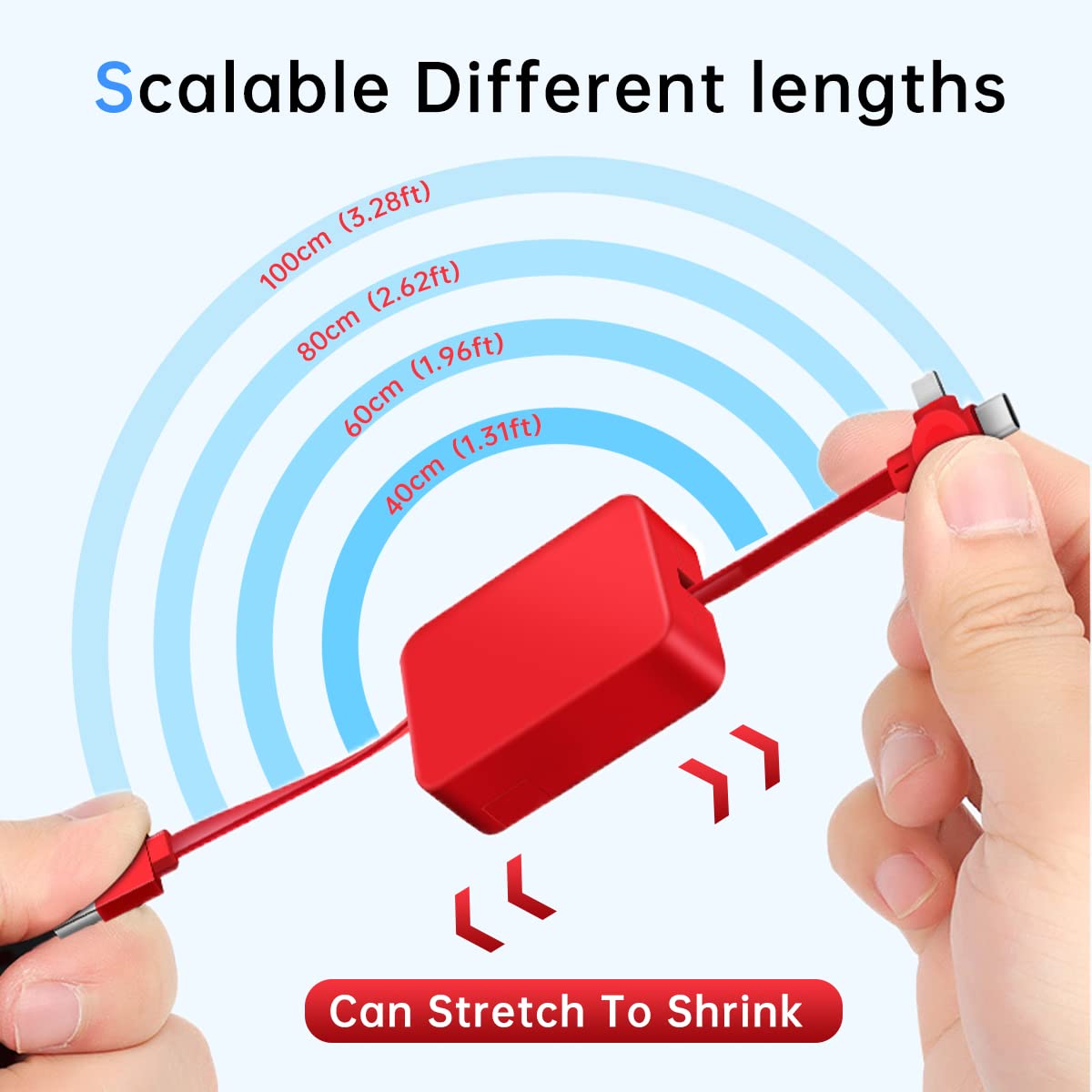 Gartmost 4 Pcs 3 in 1 Retractable Multi Fast Chargers Cable Bulk (3.28FT) with USB C/Micro USB/L and Phone Stand, Compatible with iPhone 17/16/15/14/13/12/11/10/9/8/Android/Tablet